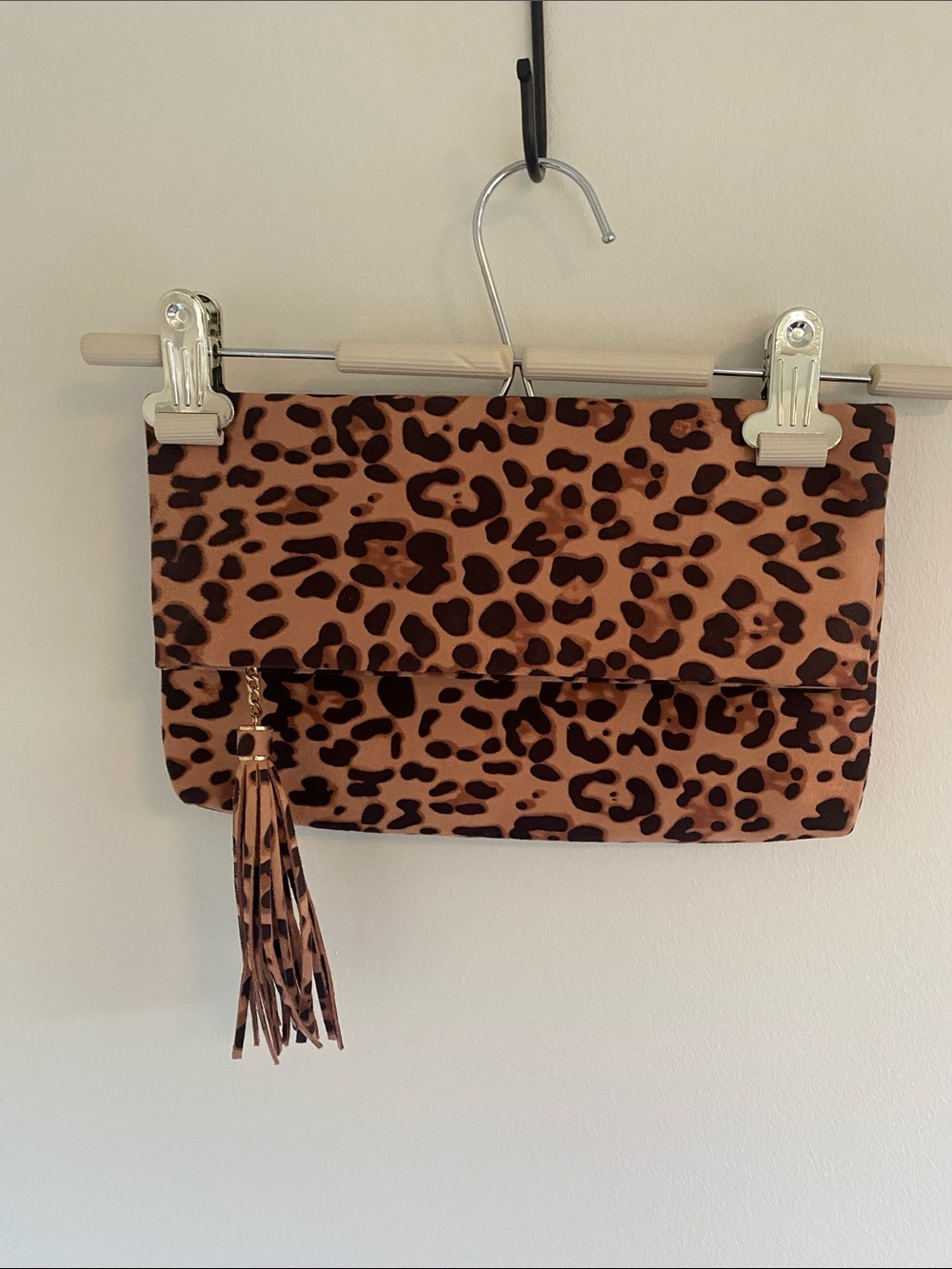 Leopard Print Fold-Over Clutch or Crossbody with Tassel